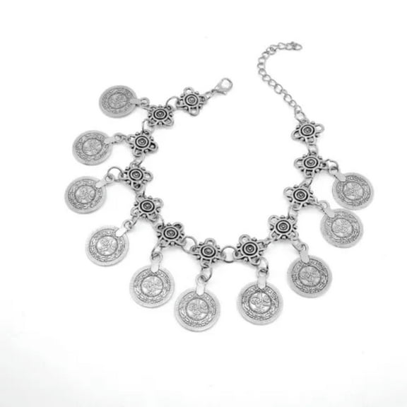 HOOUN 925 Silver Plated Boho Ankle Bracelet Coin Ball Anklet Adjustable Chain Gift-Silver