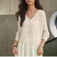 thumbnail image 3 of TKLPEHG Women's 2025 Cropped Cardigan Knitted Trendy Lightweight Solid Color Long Sleeve Button Crochet Beach Dress Top (Beige,Free Size), 3 of 6
