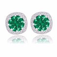 thumbnail image 2 of 18k White Gold Plated Cubic Zirconia Cushion Shape Halo Stud Earrings (1.90 carats) - Emerald, 2 of 3
