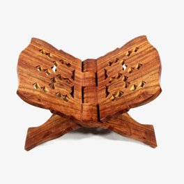 Handmade Wooden Book Stand/Rehal - Foldable Prayer Book Holder For Bible, Quran, Geeta (12x8 Inches, Mango Wood)