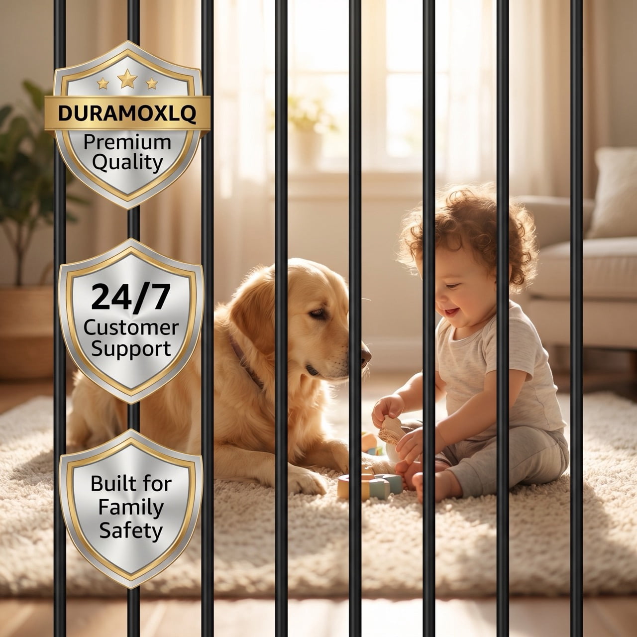DURAMOXLQ 29.5-44.1" Adjustable Pet Gate for Dogs, Pressure Mounted Indoor Safety Gate for Stairs and Doorways, Black