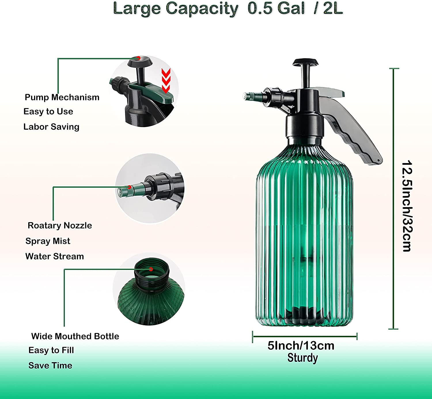 LDDO Garden Watering Can 2LPlastic Spray Bottle Plant Mister Hand Pressure Sprayer for Plants and Cleaning Work 