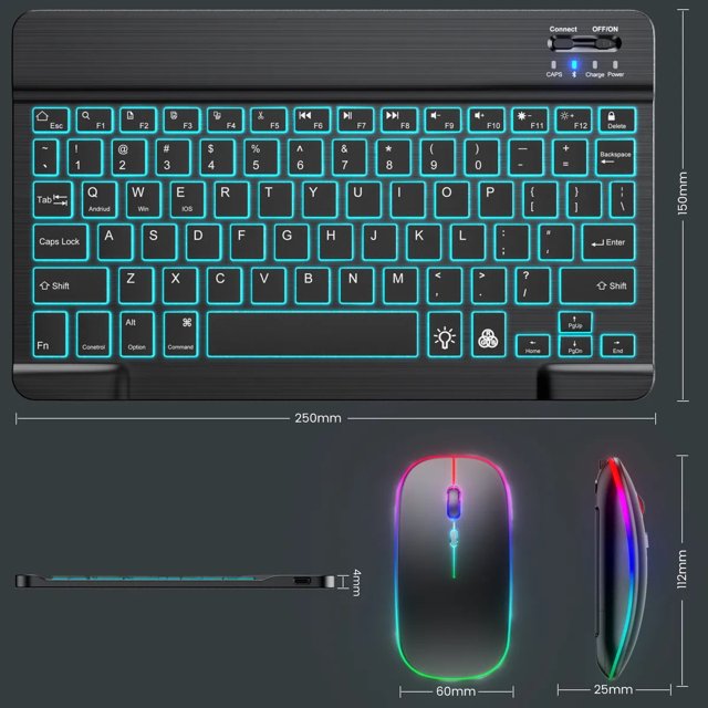 Teclado Bluetooth para iPad, tableta y portátil, maravilloso teclado de control de 10 pulgadas con luces de colores, teclado Bluetooth retroiluminado