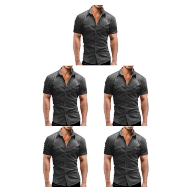 Qarigey Camisa de mezclilla de verano para hombre, pantalones vaqueros elásticos suaves y delgados, cierre de botón de manga corta, camiseta Type2 NO2