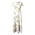 thumbnail image 7 of vigerkar Women's Flowy Chiffon Maxi Dress – Floral Print, V-Neck, Short Sleeve with Ruffled Hem & Waist Tie, Boho Beach Dress Yellow, M, 7 of 7