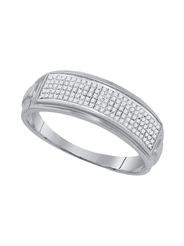 Sterling Silver Mens Round Pave-set Diamond Wedding Band Ring 1//4 Cttw