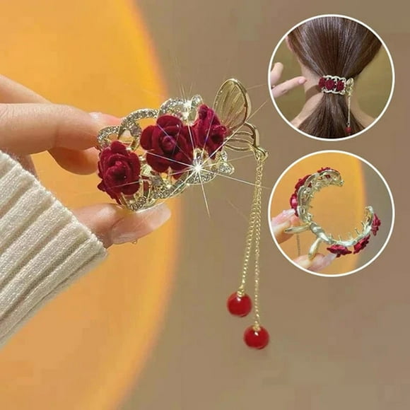 ABPWLY Tassel Rose High Ponytail Ponytail Barrette Headdress Rhinestone Long Chain Tassel Hair Accessories, Women Girls Jewelry Ponytail Hair Clips Clearance Hair Care Canada Days Moisturizing