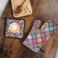 thumbnail image 5 of Multicolor Ethnic Mandala Pattern Kitchen Oven Mitt and Pot Holder Sets 2 Pcs for Baking, Cooking and Grilling, Heat Resistant Up To 392 °F, 5 of 7