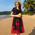 thumbnail image 4 of Picia Panther Red Background Pattern Women's Short Sleeve Summer Dress Pleated Loose Swing Knee Length Short Sleeve Swing Dresses, 4 of 6