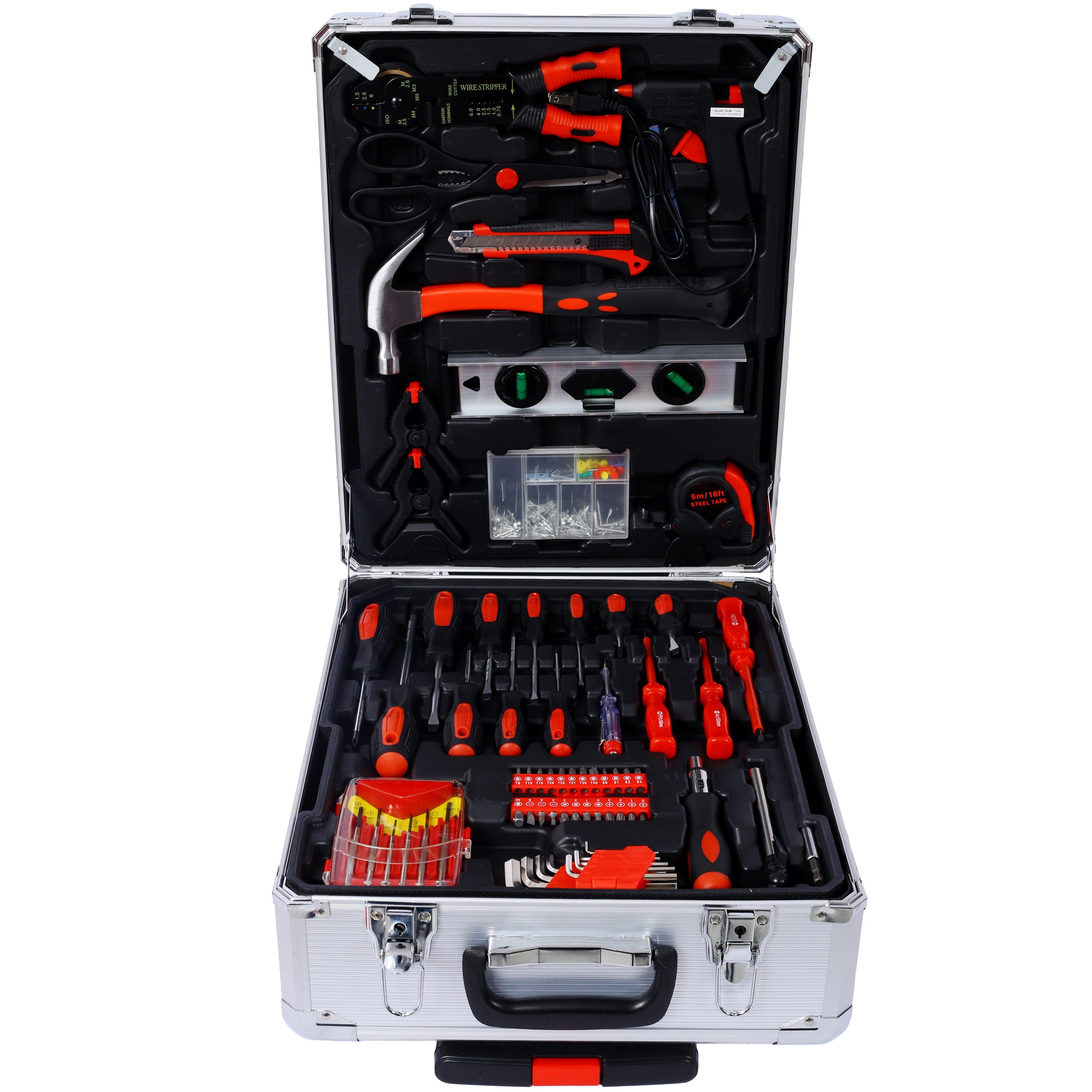 899pc Home Repair Tool Set with Rolling Toolbox - Silver Aluminum Case for Home & DIY. Complete Kit w/ Wrenches, Pliers, Screwdrivers, Sockets. Ideal Gift.