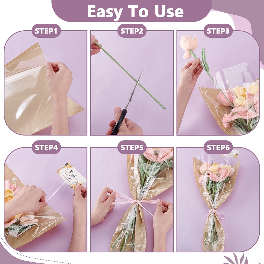OPP Plastic Paper Single Flower Gift Bags Sets include Heart Shaped Resin Floral Pick Card Holder Jute Cord Polyester Ribbon Mixed Color