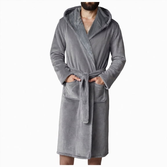 NOLDARES Mens Robe with Hood Warm Cozy Soft Bathrobe Quick Dry Spa Towel Robe for Men(Grey,5XL)