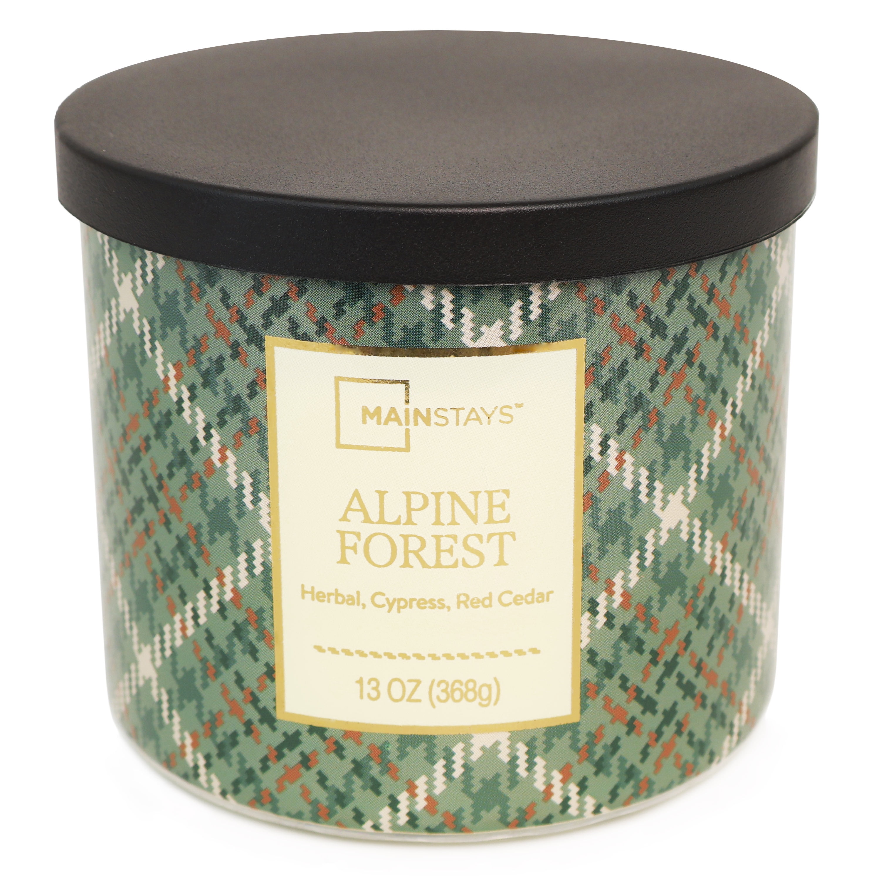Mainstays 3-Wick Alpine Forest Candle With a Green Plaid Design, 13-Ounce