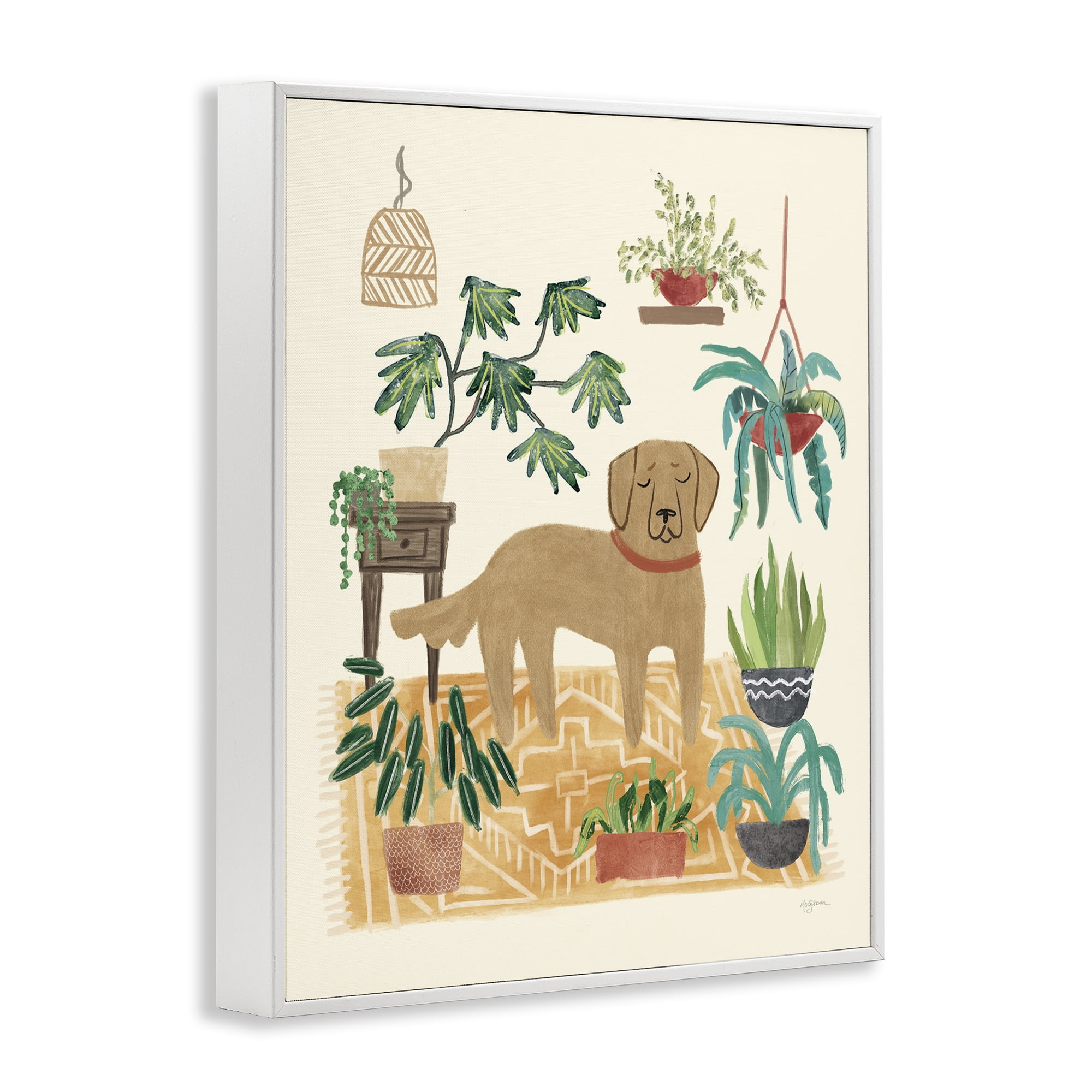 Stupell Industries Labrador with House Plants Animals & Insects Painting White Framed Art Print Wall Art, 11 x 14