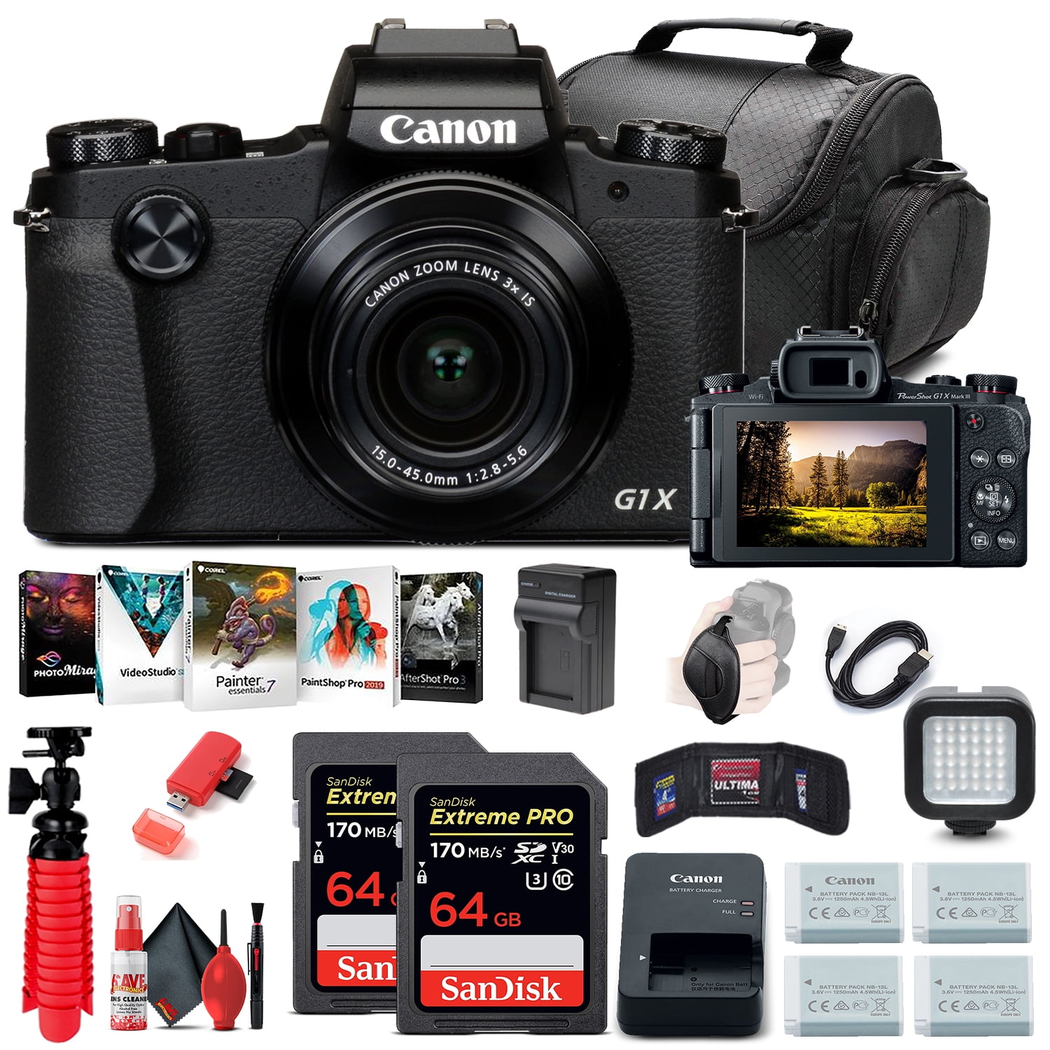Canon PowerShot G1 X Mark III Digital Camera (2208C001) + 2 x 64GB Cards + More(International Model)