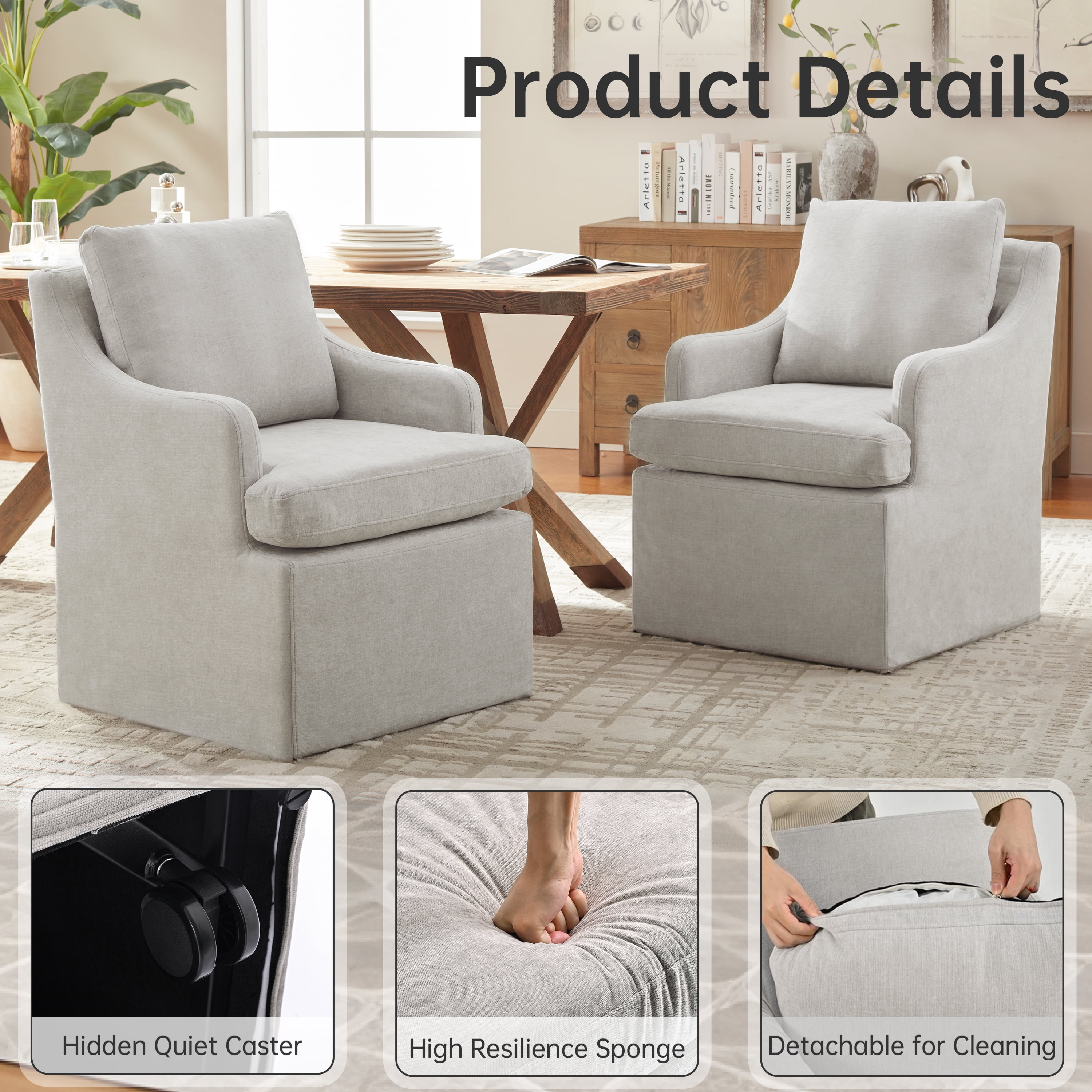 Vknow Furniture Minimalist Upholstered Dining Chair Ergonomic Comfort Dining Arm Chair for Dining Room, Living Room, Office, Gray