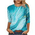 thumbnail image 1 of CHOK Ichuanyi Hauts pour Femmes Liquidation d'Été T-shirt Imprimé Mode pour Femmes Blouse Mi-Longue Manches 3/4 Col Rond Hauts Décontractés, 1 of 5