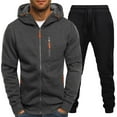 thumbnail image 2 of Men‘s Solid Two Piece Zipper Hooded Pocket Coat Drawstring Pocket Pants Set, 2 of 6