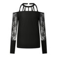 thumbnail image 4 of Mujeres sólido cuello en V manga larga encaje ahueca hacia fuera la camiseta Polluver blusa Tops Fridja FKASFK4346, 4 of 8