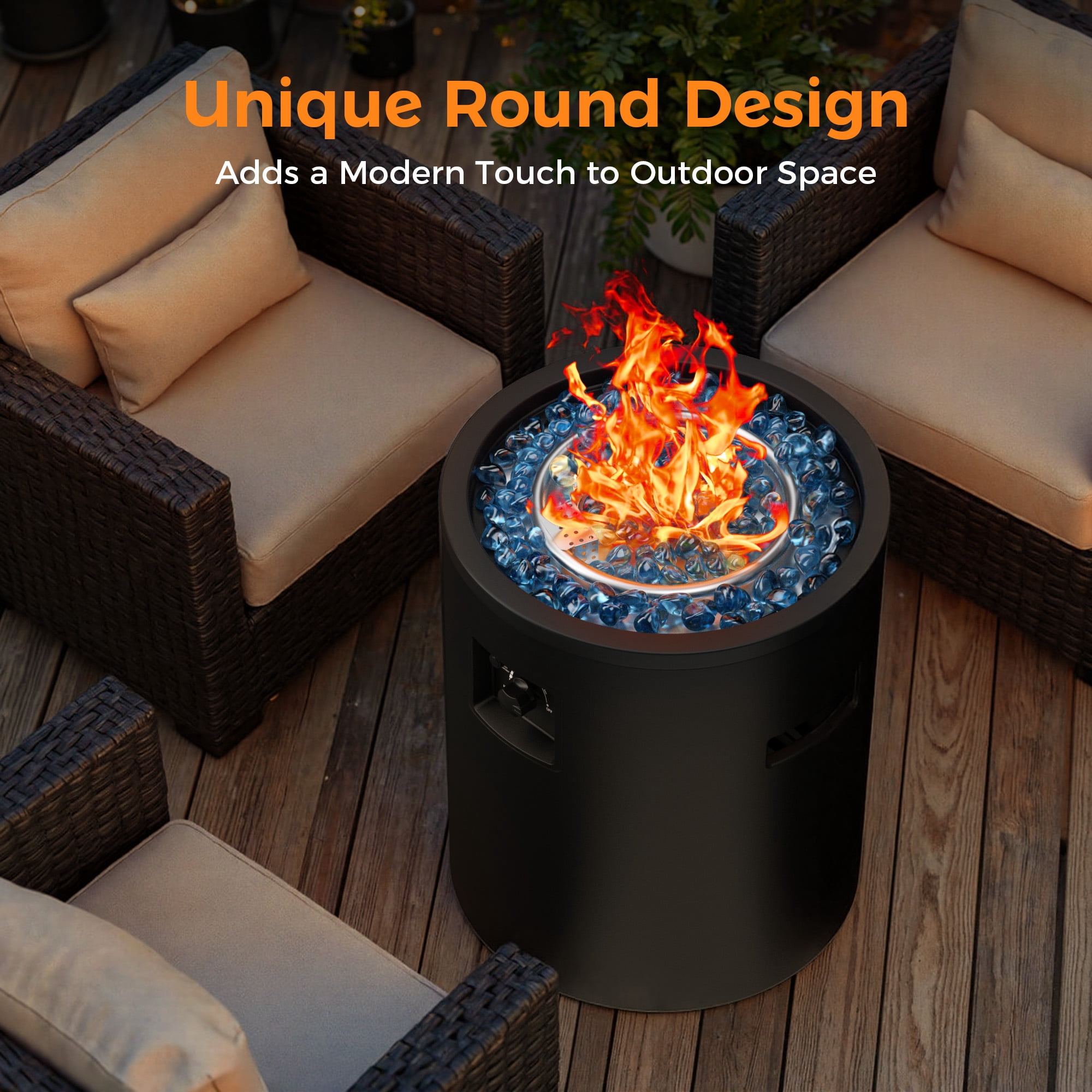 BALI OUTDOORS 23" Gas Fire Pit Propane Fire Column, 50,000BTU Round Propane Fire Pit Table with Glass Stones