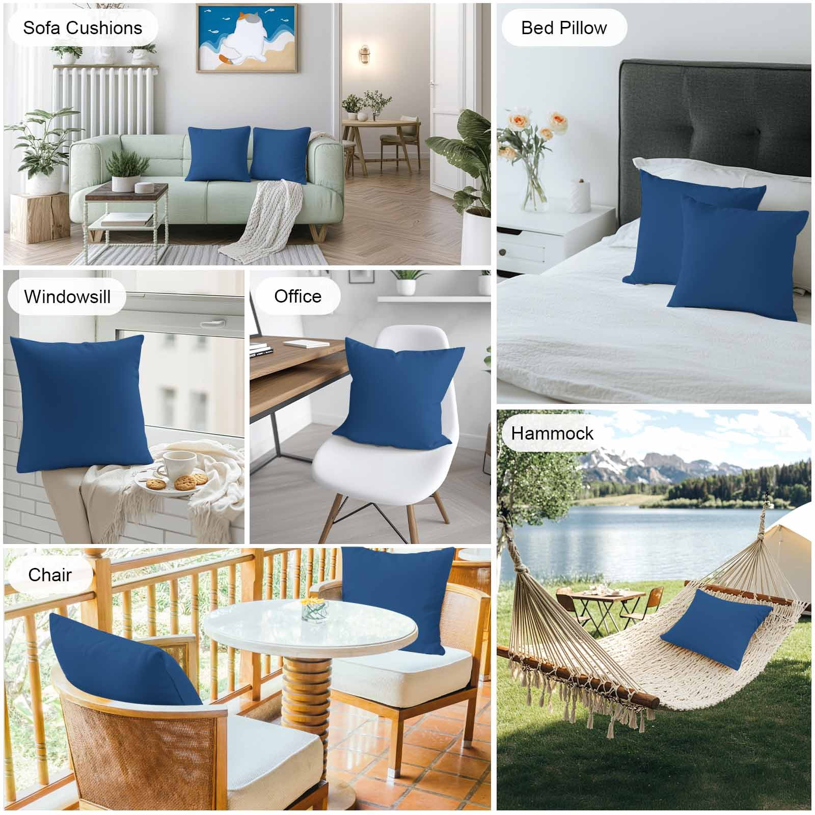Outdoor Throw Pillow Covers 2 Pack 18x18in Solid Color Waterproof Decorative Cushion Covers Navy Blue Outdoor Pillowcase for Patio Garden Sofa Porch