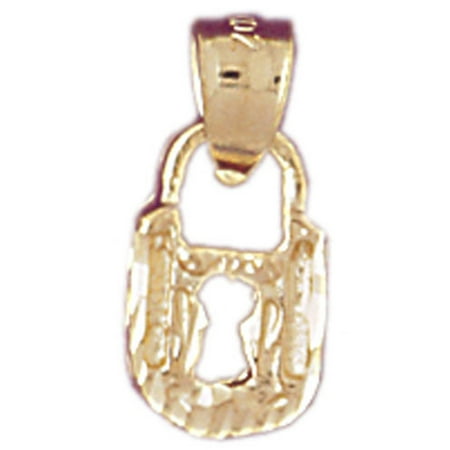 14K Yellow Gold 3D Padlock, Lock Pendant - 16 mm