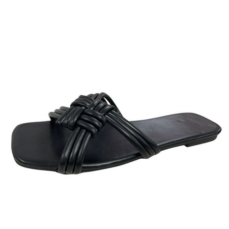 

ZIZOCWA Women Fuzzy Slippers Women Heeled Sandals Leather Sandals Flat Casual Fashion Solid Strap Woven Color Ladies Women S Sandals Womens Sandals Size 36