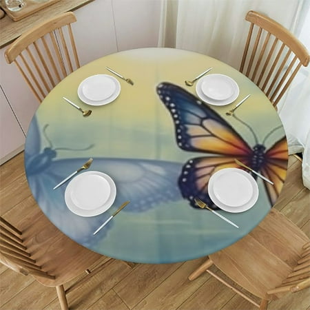 

SHERONV Butterfly Flowers Sky Round Table Cover Stain Resistant Washable Indoor Outdoor Tablecloth Kitchen Dining Wedding Parties 100% Polyester with Elastic Edge Tablecloths 42 -46