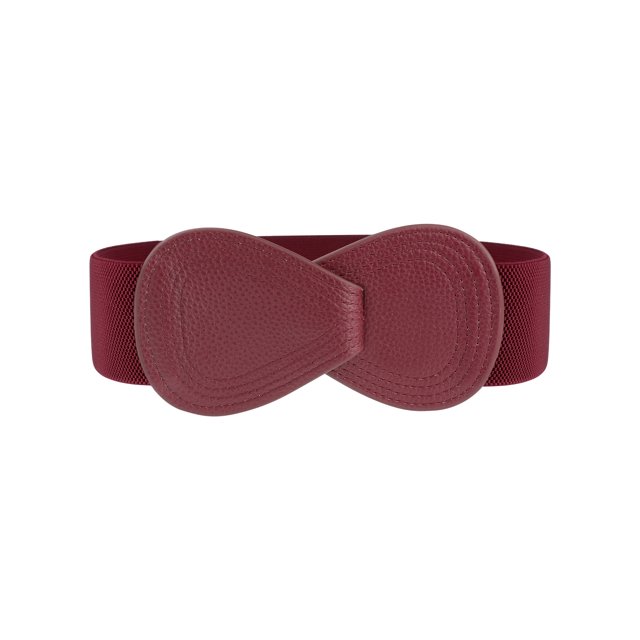 Cinturón elástico de cuero sintético con hebilla en forma de 8 Inspire Chic para ajustar la cintura de dama: 31"/78.5cm-43"/109cm Burdeos