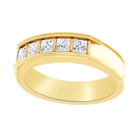 AFFY Princess Cut White Natural Diamond Men's Band Ring In 14k Solid Yellow Gold (0.75 Ct),Ring Size-13.5