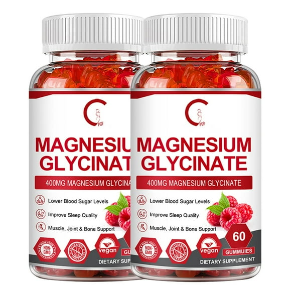 (2 Pack) GPGP Magnesium Glycinate Gummies 400mg - Best Magnesium Potassium Supplement with Vitamin D, B6, CoQ10 for Relax, Sleep & Health, 120 Raspberry Gummies (Gluten Free, Non GMO)