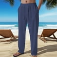 thumbnail image 5 of Dxzfnsa Men Linen Casual Fashion Breathable Drawstring Tightness Waist Broad Legs Pants Long Pants golf pants men(Navy,XL), 5 of 5