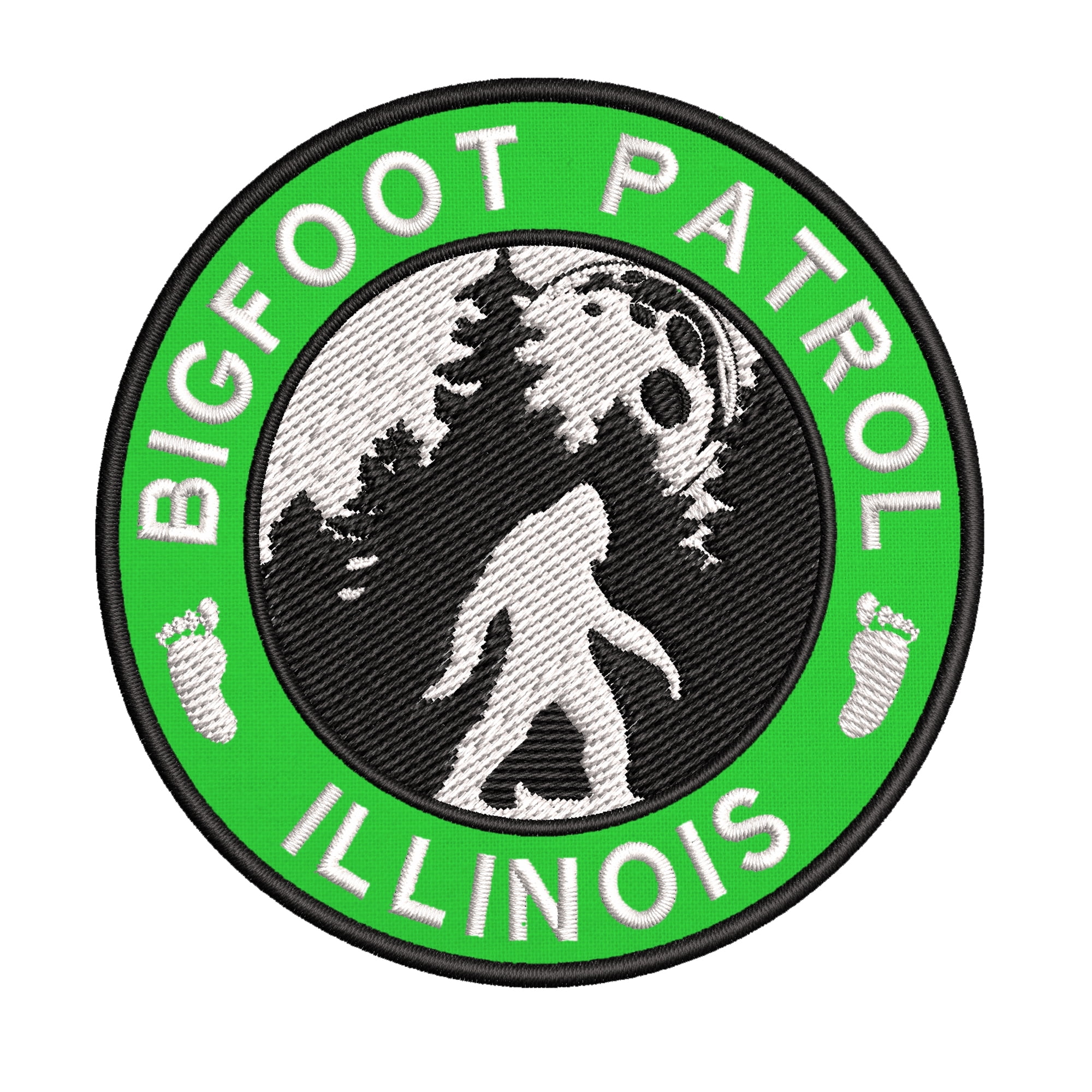 USA Illinois Bigfoot Patrol! Cryptid Sasquatch Watch! 3.5 Inch Iron Or Sew On Embroidered Fabric Badge Patch Unexplained Mysteries Iconic Series