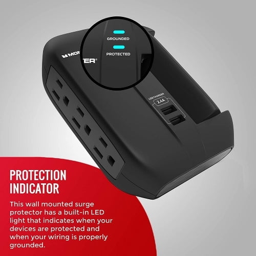 Monster Swivel Wall Tap with 6 Outlets and 2 USB Ports - English/French