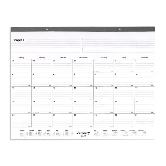 2026 Staples 21.75" x 17" Monthly Desk Pad Calendar Gray (ST59701-26)