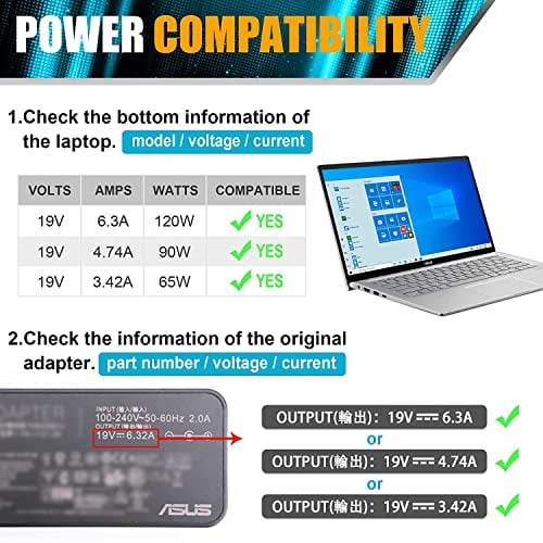 Qiouzw 19V 6.32A (6.3A) 120W AC Adaptador Cargador para ASUS Rog GL502