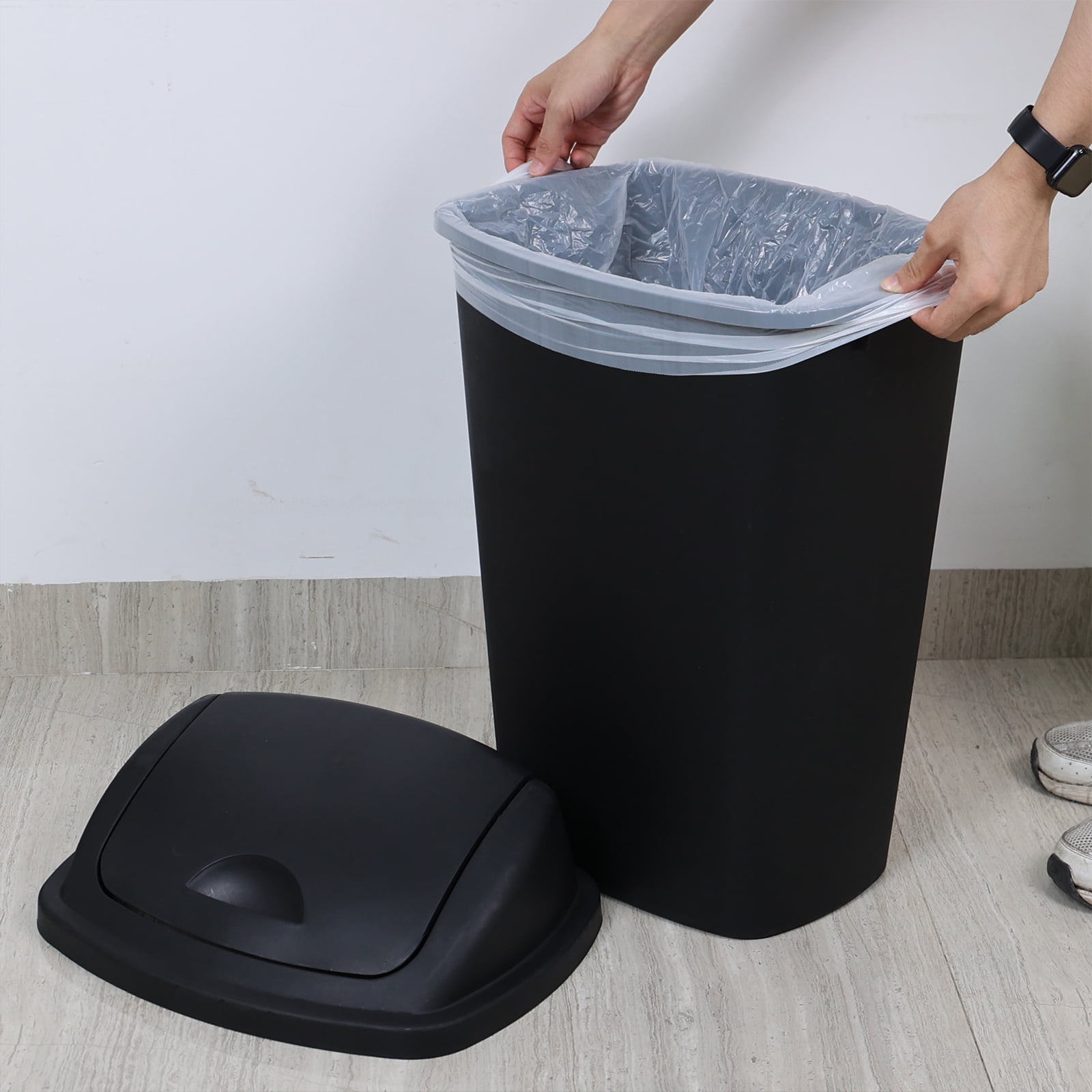 Minekkyes 4 Packs Kitchen Trash Can 13 Gallon with Swing Lid, Plastic Tall Garbage Can, Large 50L Waste Bin for Home, Office, Garage, Restaraunt (Black)