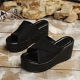 thumbnail image 5 of Womens Wedge Sandals Platform Slip on Mesh Slides Open Toe Summer Casual Canvas Slippers Backless High Heels Black Size 8, 5 of 7