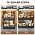 thumbnail image 3 of 2 Pack Pull Out Cabinet Organizers 21"Deep With Raising Pad for Framed Cabinets,Expandable Slide Out Drawers Upgrade 3 Slide Rails,Roll Out Shelves Adhesive,Adjustable Width 15.2"-26.3" Black, 3 of 7