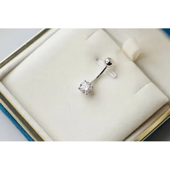 1.30Ct Round Cut Lab Created Diamond Women's Belly Button Ring 14K White Gold Plated