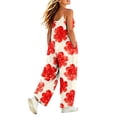 thumbnail image 4 of OGLCCG Girls Wide Leg Jumpsuit Kids Casual Sleeveless Romper Floral Printed Adjustable Spaghetti Strap Overalls with Pockets 5-14 Years, 4 of 8