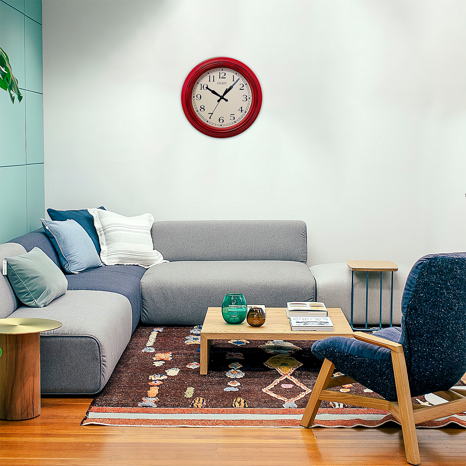 OCEST 9-Inch Retro Red Wall Clock photo 7