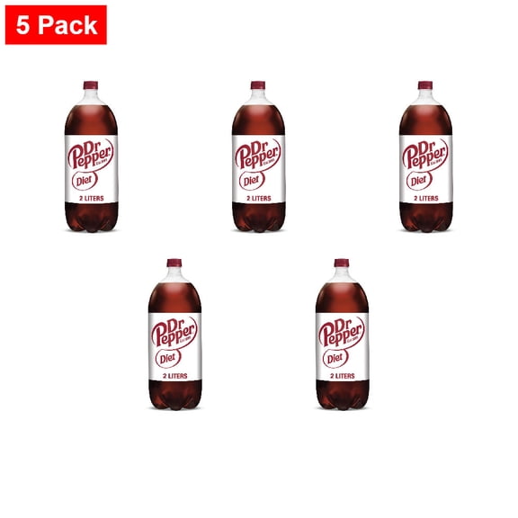 Diet Dr Pepper Soda Bottle 2 l - 5 Pack