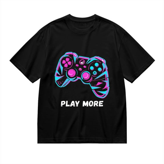 Black T Shirts for Men, Play More,Game Controller Print Mens Graphic Tees, 24013658,S