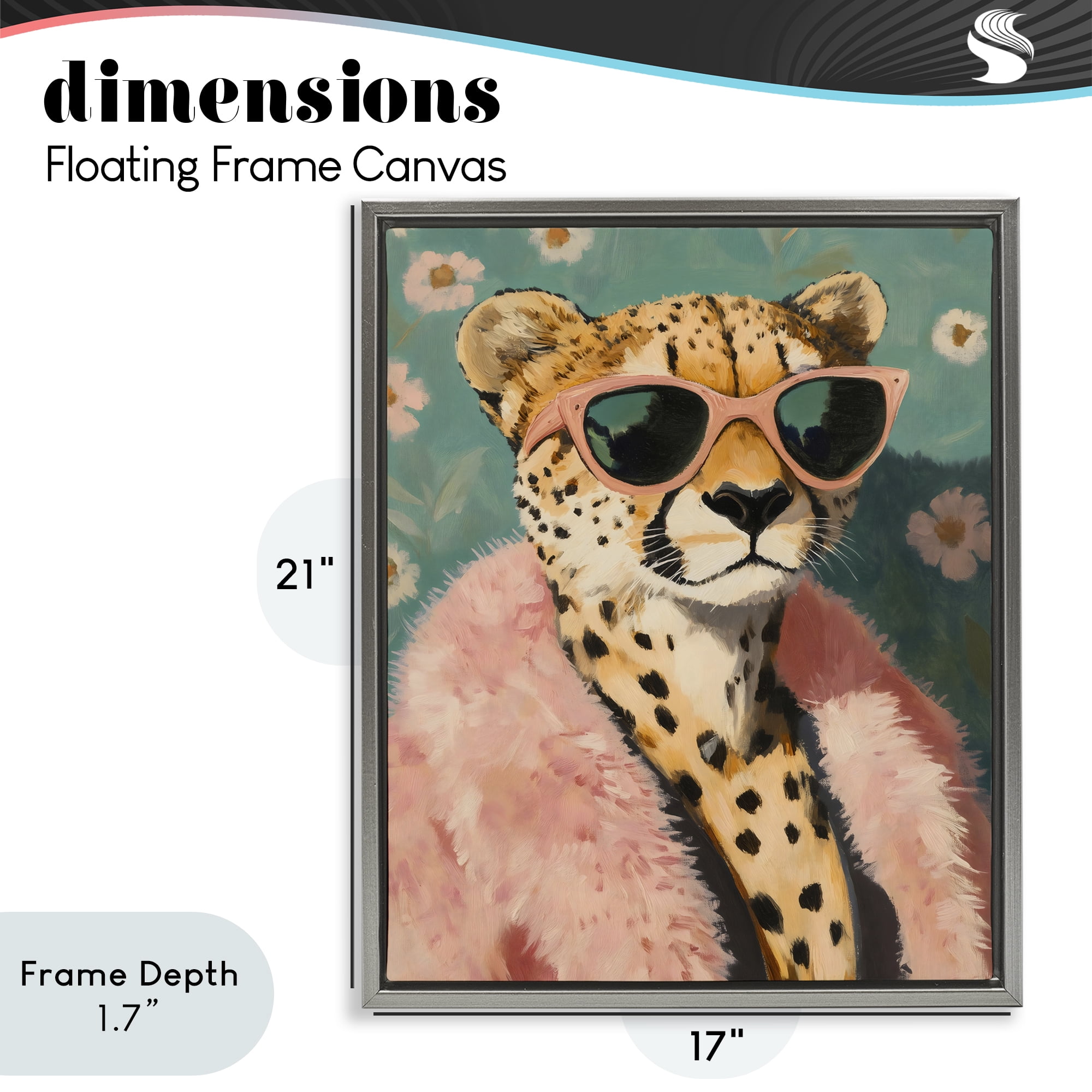 Stupell Industries Glam Cheetah in Pink Fur Gray Framed Floater Canvas Wall Art, design by The Prints Vibe