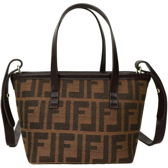 Canvas Tote Bag, Brown and Black, Small Crossbody Handbag with Double Handle, Casual Everyday Purse