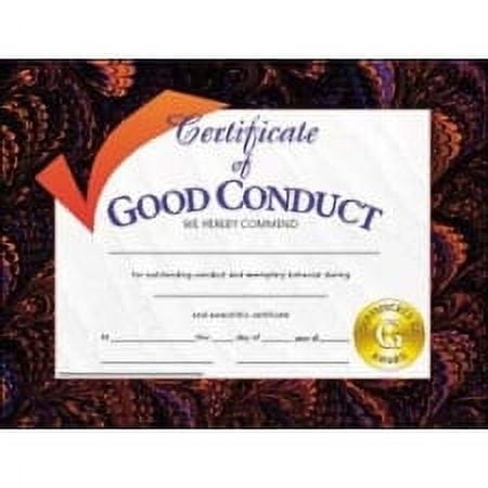 Hayes Good Conduct Certificate, 8-1/2 X 11 in, Paper, Pack of 30