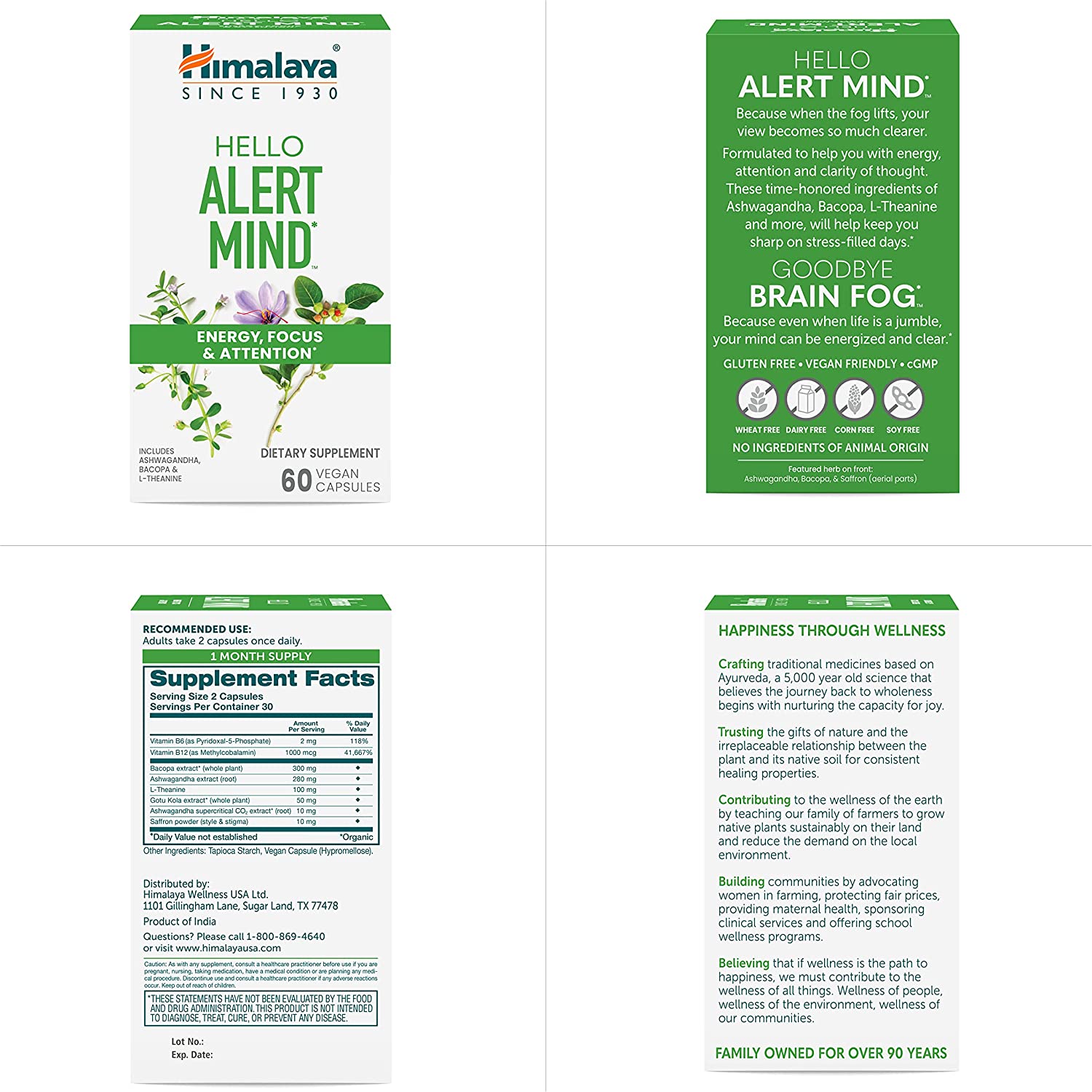 Himalaya Hello Alert Mind with Ashwagandha & L-Theanine for Energy, Focus and Attention, 60 Capsules