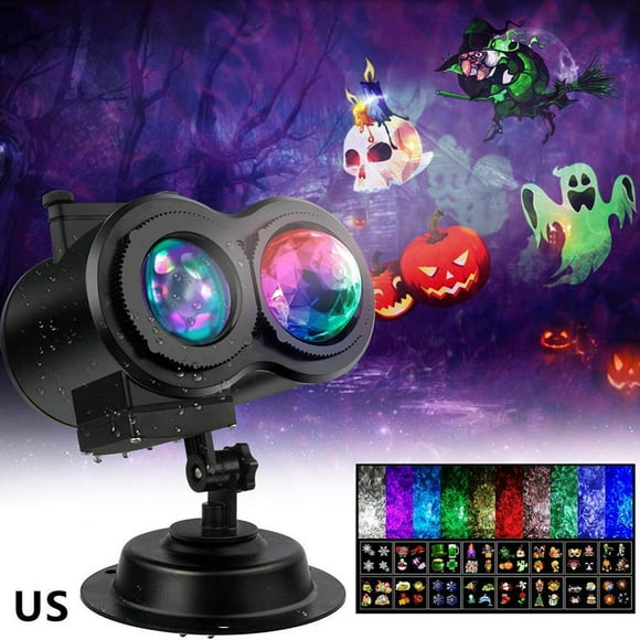 EIMELI Halloween Projection Lamp 16 Double Barrel Water Pattern Card Projector with Remote Control Waterproof Outdoor / Indoor Projection Lamp for Halloween Christmas and Birthday Par