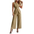 thumbnail image 2 of Uootdi Two Piece Sets for Women Dressy Sleeveless Stand Collar Button Front Vest High Waist Tailored Wide Leg Pants Office Matching Sets, 2 of 6